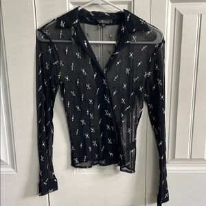 Vintage Guess Jeans Black Floral Sheer Women's Top